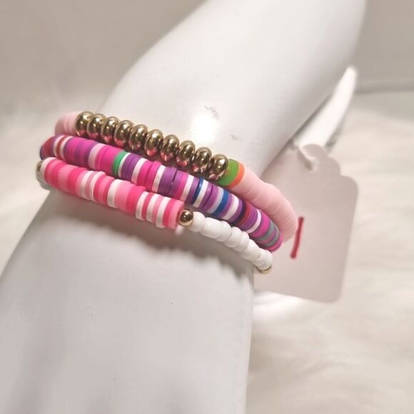 Cb3-1 CHRISTMAS STACKING BRACELET SET charm adjustable PINKS & PURPLES - Picture 1 of 6